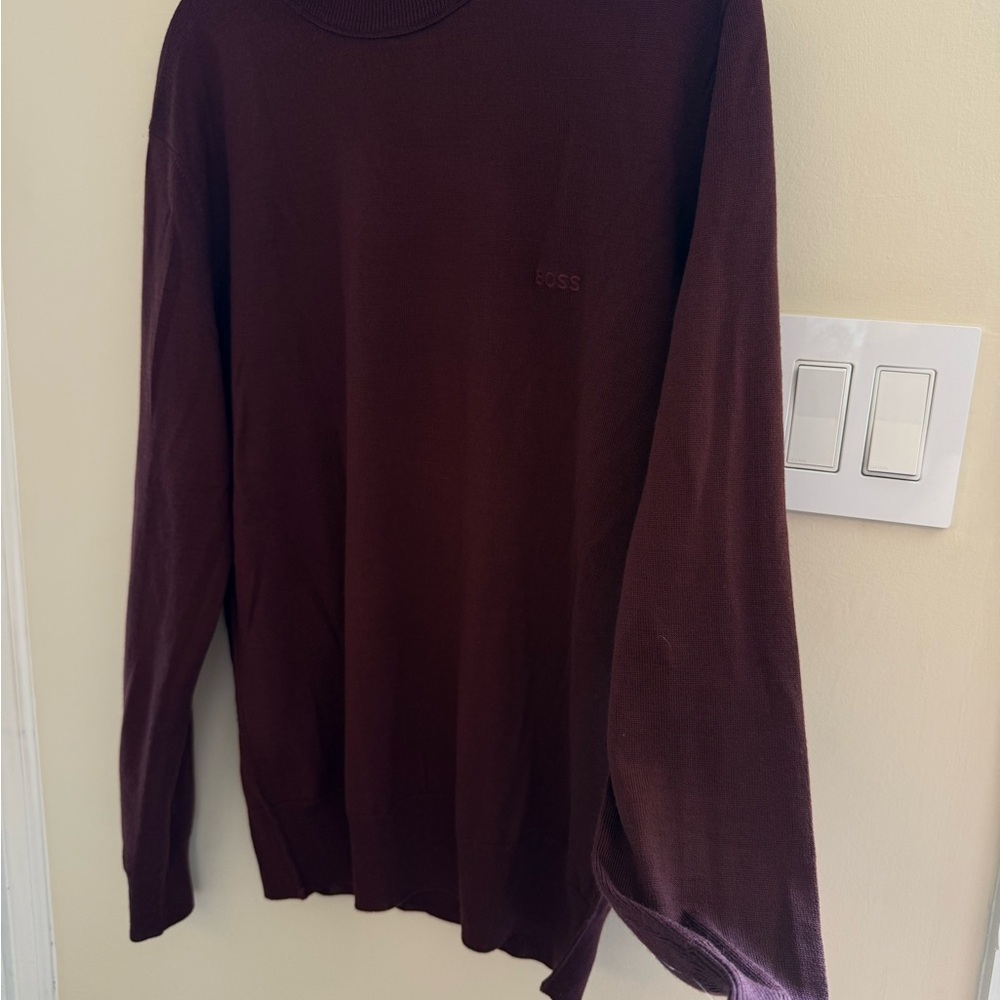 BOSS by Hugo Boss Men’s Mock Neck Maroon Sweater size Medium w/BOSS Embroidery - Picture 6 of 9